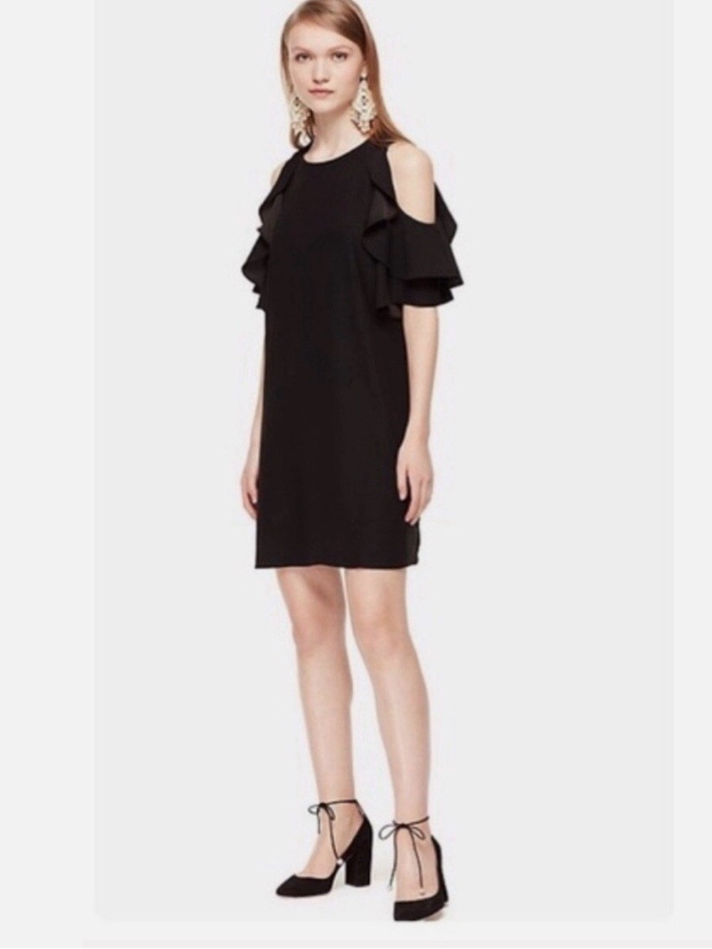 Like New-Kate Spade-Black Ruffle drop sleeve shift Dress - Picture 5 of 5
